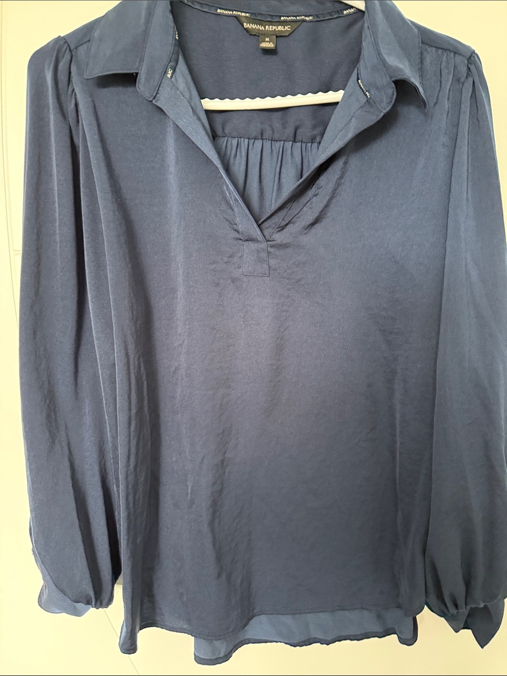 Banana Republic Navy V-Split Collar Long-Sleeve Blouse